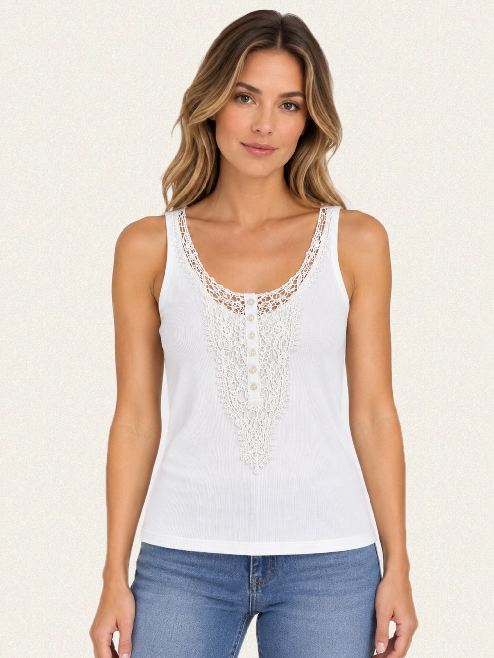 Lauren Ralph Lauren Petite Lace-Trim Ribbed Tank